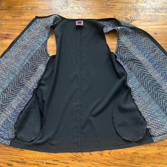 Patricia Palson Textured Blue & Grey Woven Zip Vest Sleeveless Jacket One Size - Picture 5 of 14